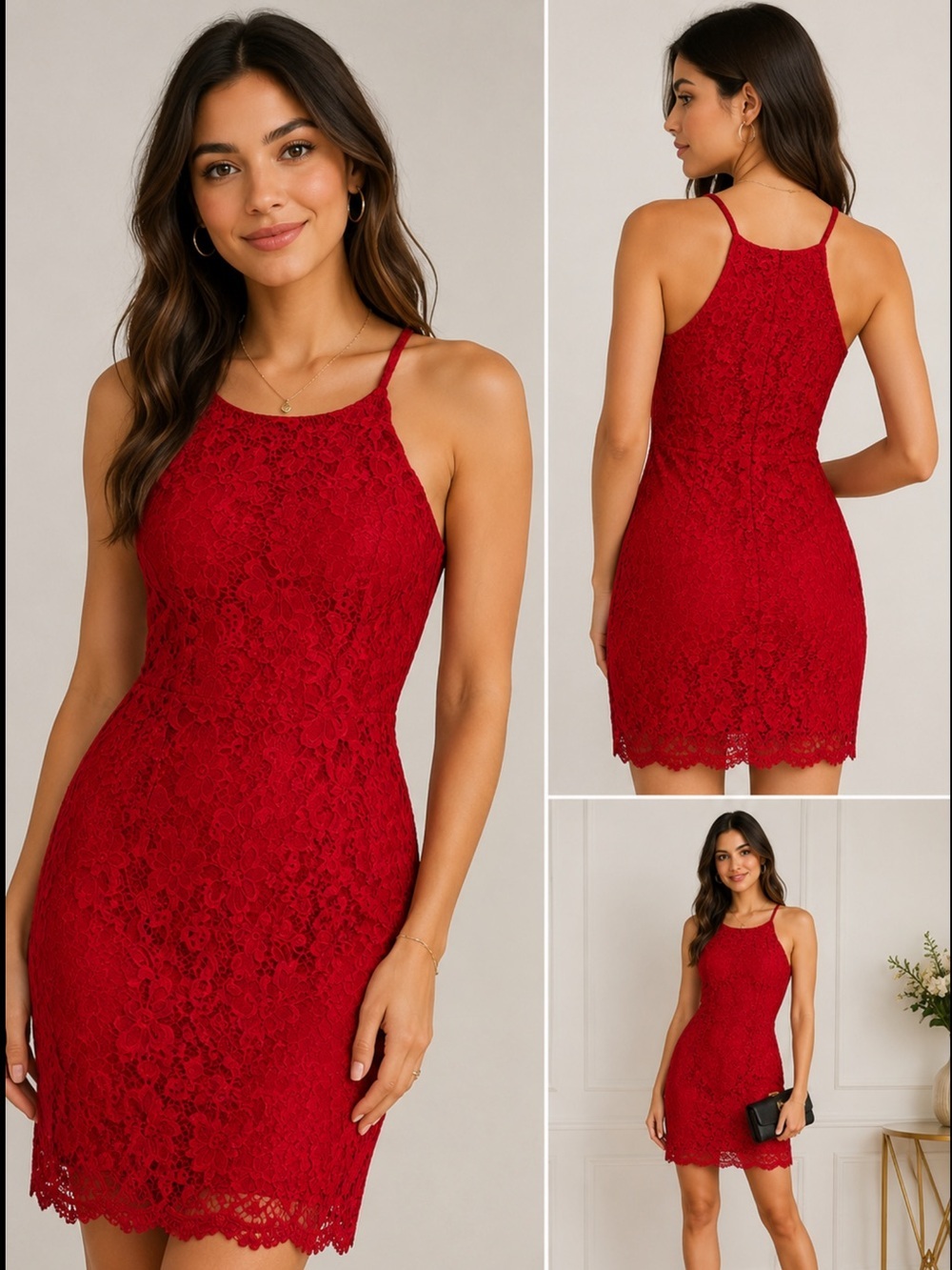 BCX Red Floral Lace Sleeveless Cocktail Dress Size 3